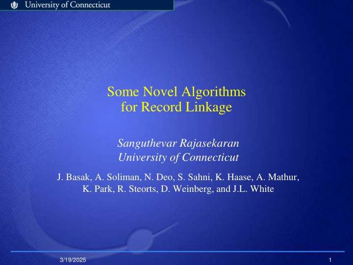 some novel algorithms for record linkage n.w