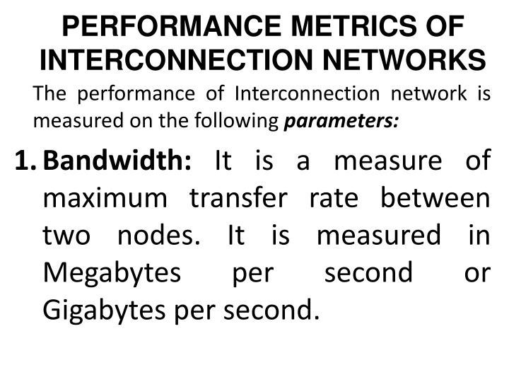 performance metrics of interconnection networks n.w