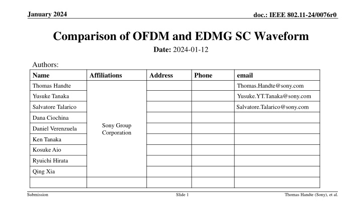 Comparison of OFDM and EDMG SC Waveform