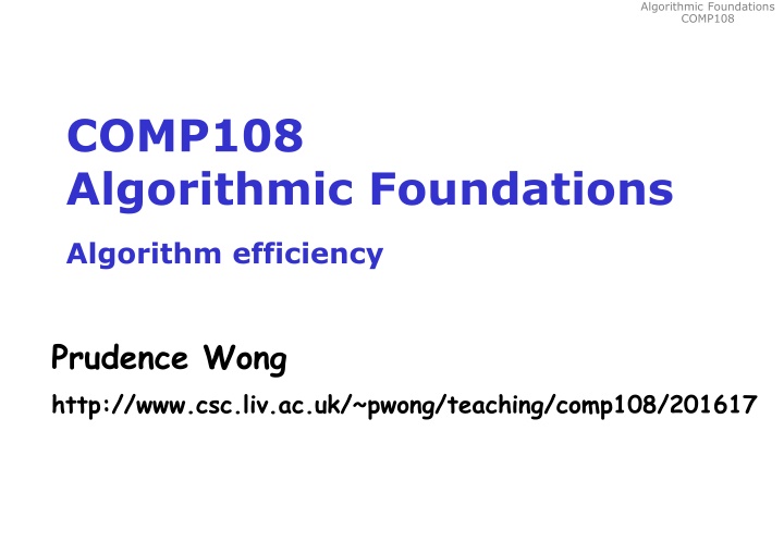 algorithmic foundations comp108 n.w