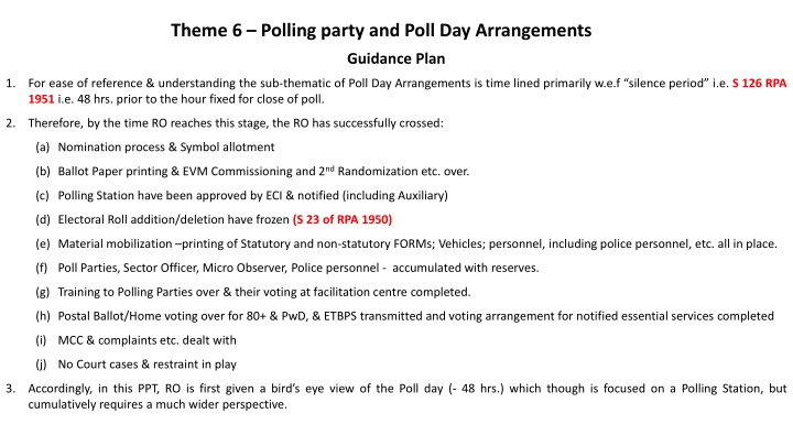 theme 6 polling party and poll day arrangements n.w