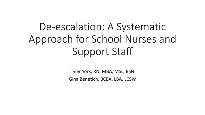 de escalation a systematic approach for school n.w