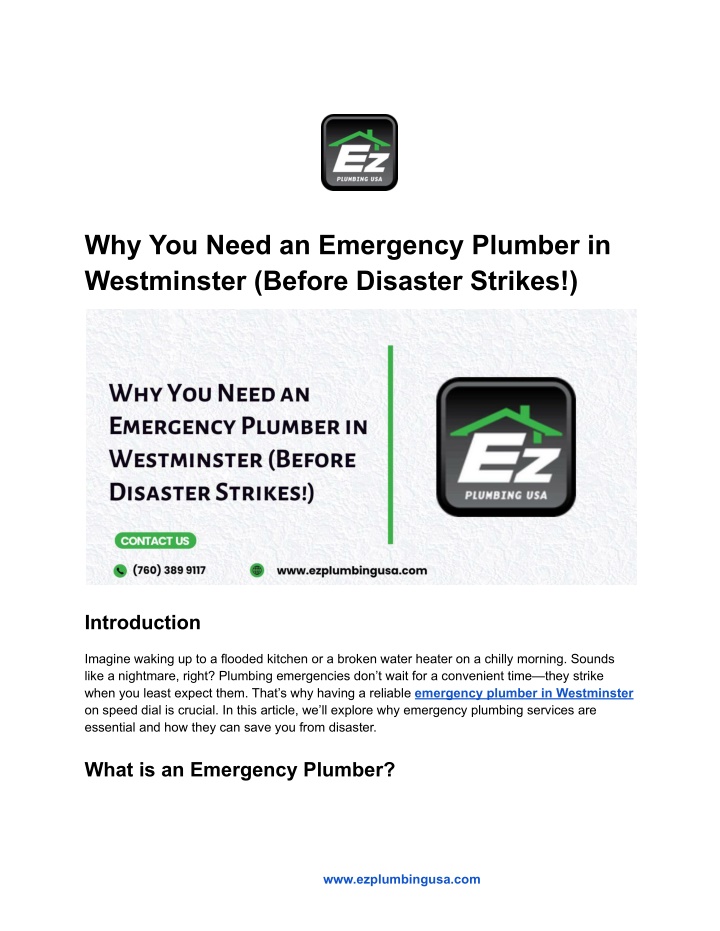 why you need an emergency plumber in westminster n.w
