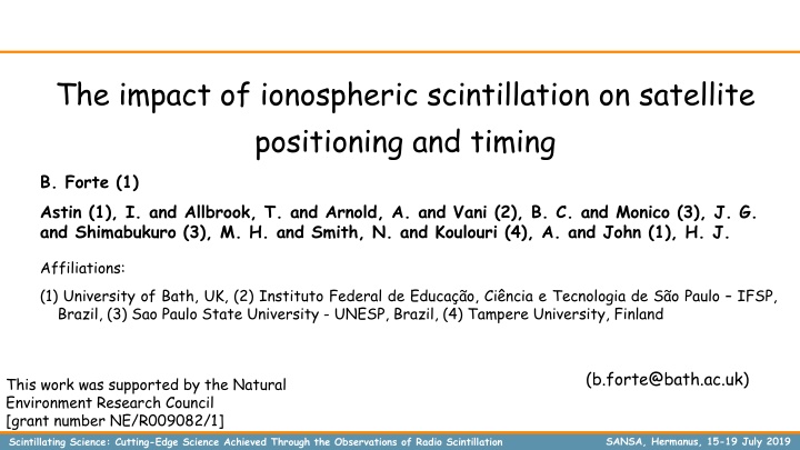 the impact of ionospheric scintillation n.w