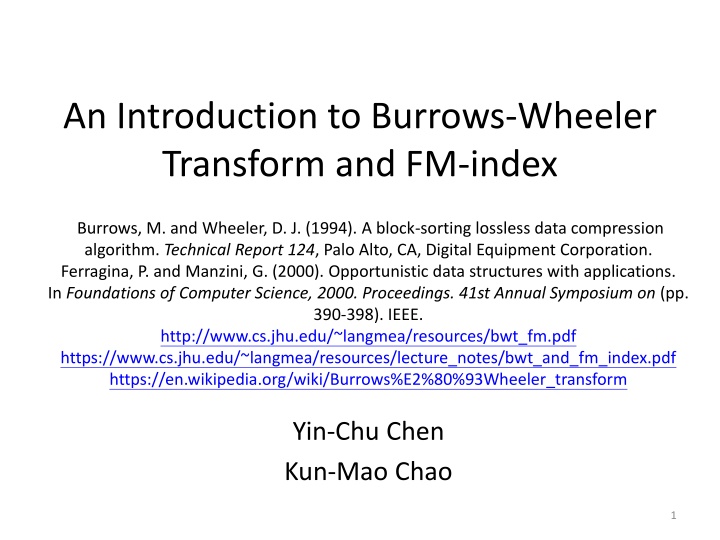 an introduction to burrows wheeler transform n.w