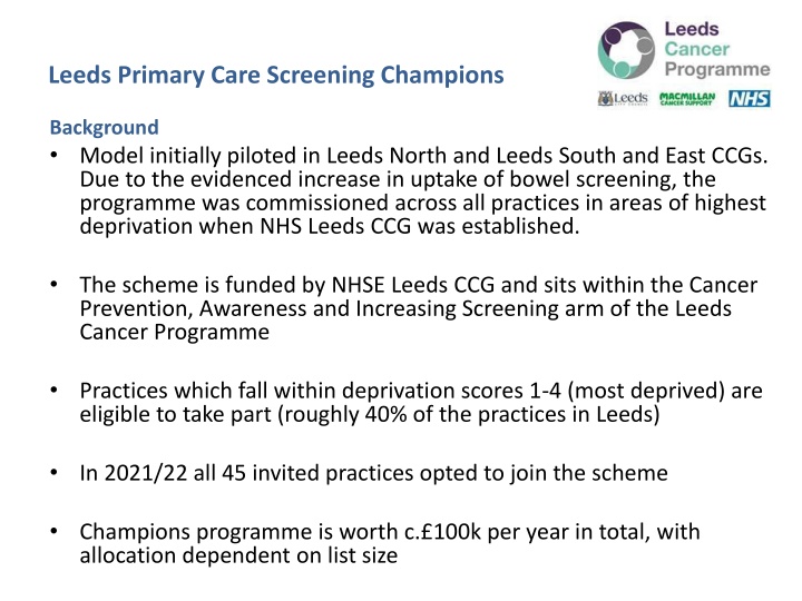 leeds primary care screening champions n.w