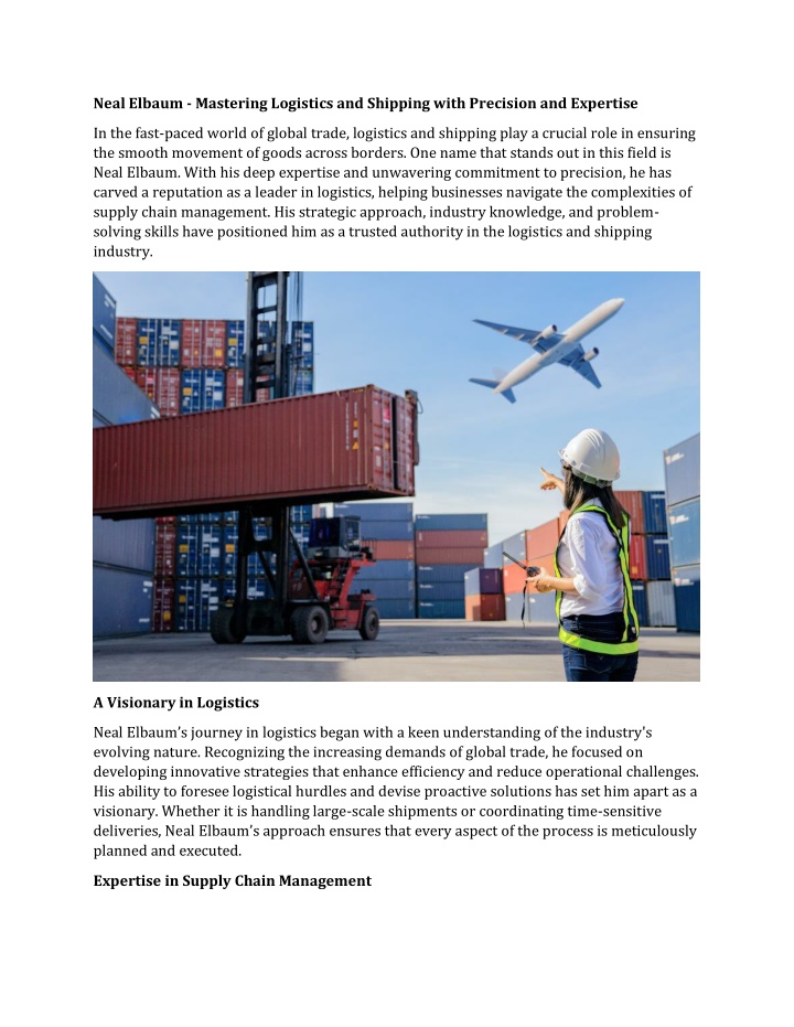 neal elbaum mastering logistics and shipping with n.w