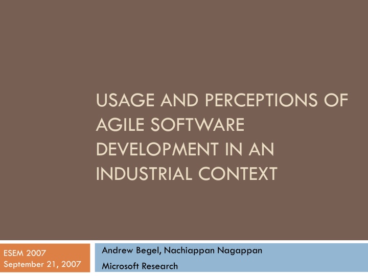 usage and perceptions of agile software n.w