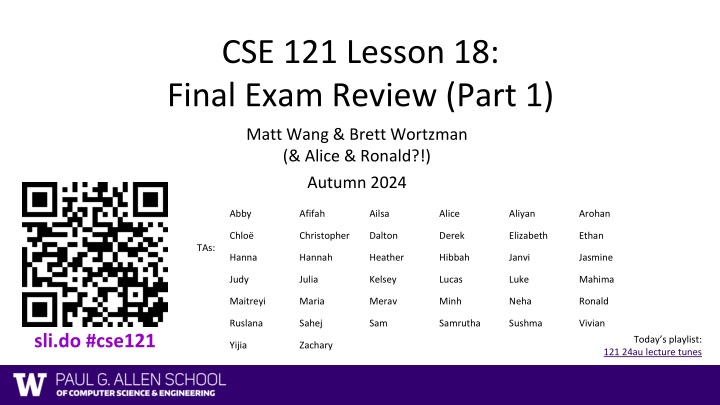 cse 121 lesson 18 final exam review part 1 n.w
