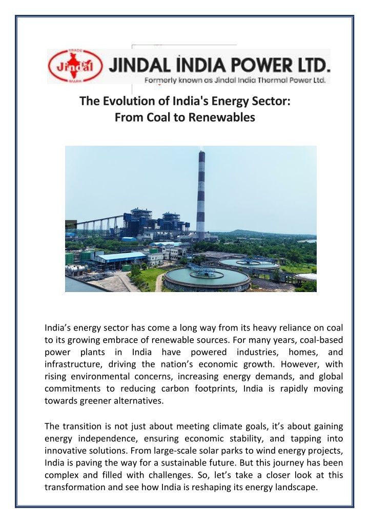 The Evolution of India's Energy Sector From Coal to Renewables