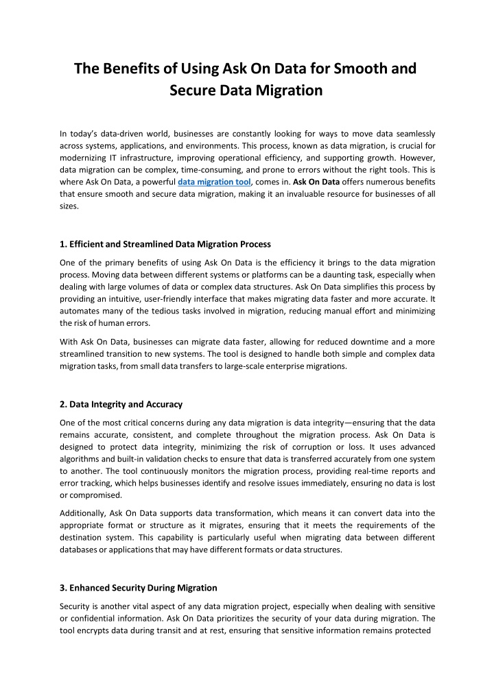 The Benefits of Using Ask On Data for Smooth and Secure Data Migration