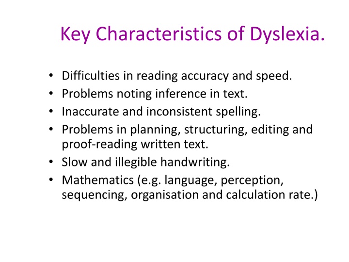 key characteristics of dyslexia n.w