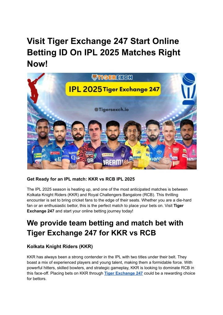 visit tiger exchange 247 start online betting n.w