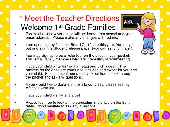 meet the teacher directions welcome 1 st grade n.w