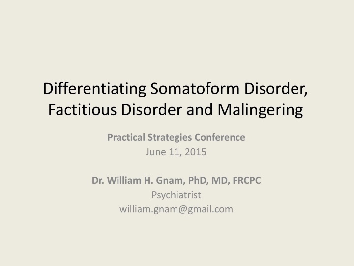 differentiating somatoform disorder factitious n.w