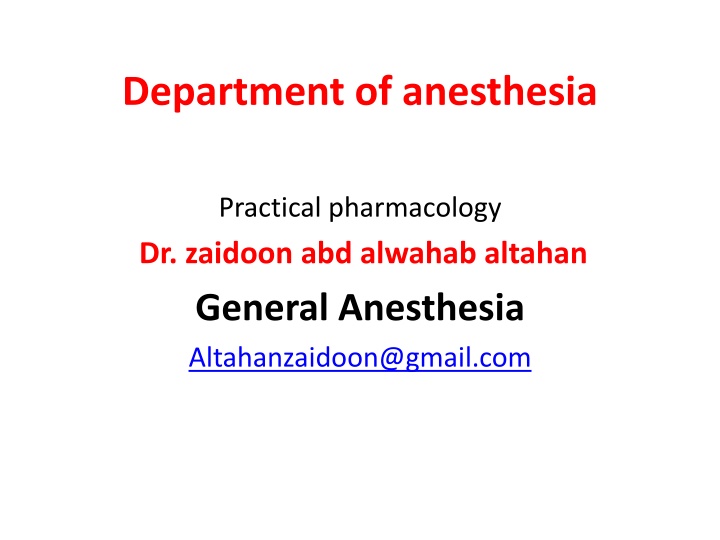 department of anesthesia n.w