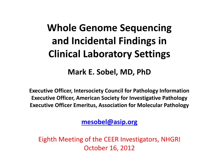 whole genome sequencing and incidental findings n.w