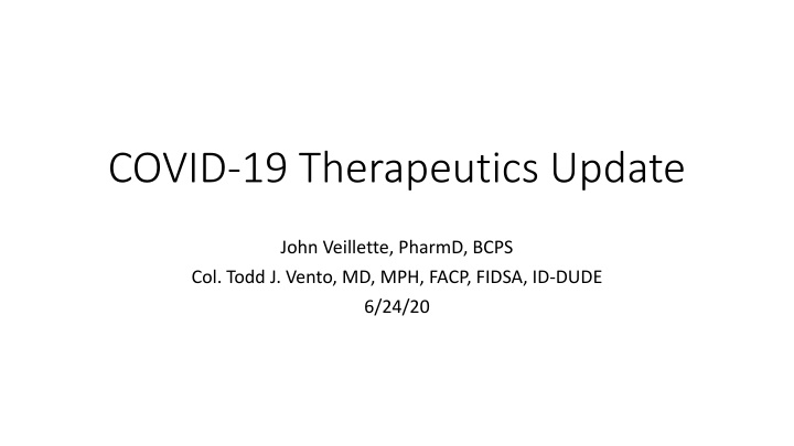 covid 19 therapeutics update n.w