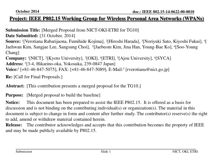 october 2014 project ieee p802 15 working group n.w