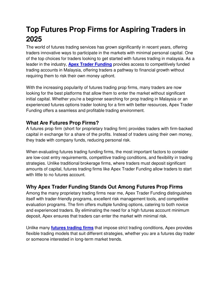 Top Futures Prop Firms for Aspiring Traders in 2025