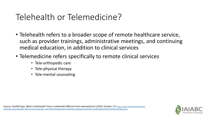 telehealth or telemedicine n.w