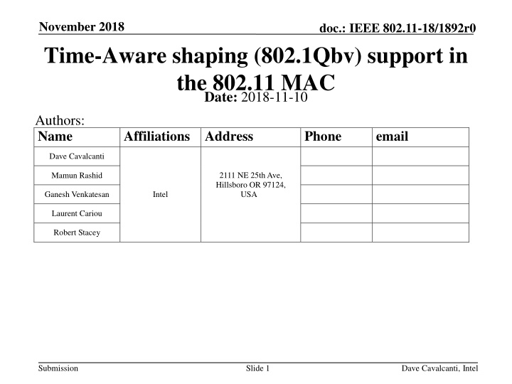 november 2018 time aware shaping 802 1qbv support n.w