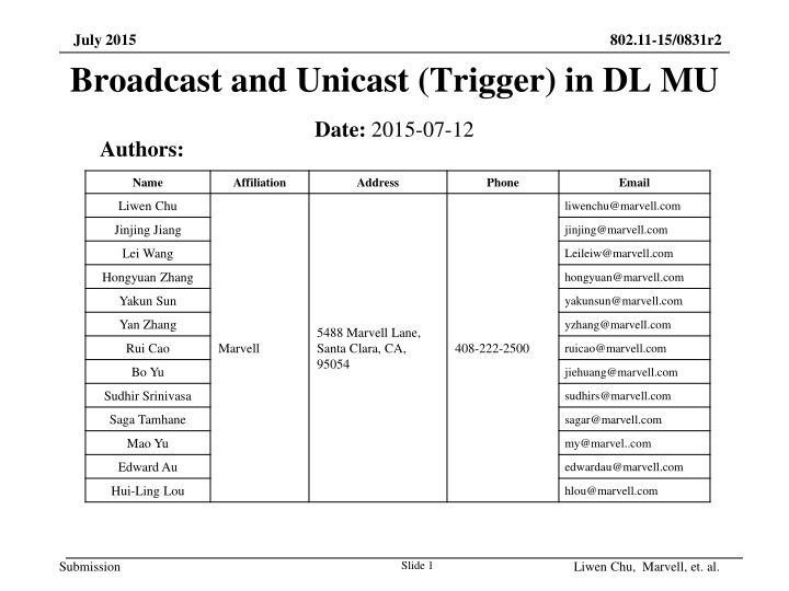july 2015 broadcast and unicast trigger in dl mu n.w