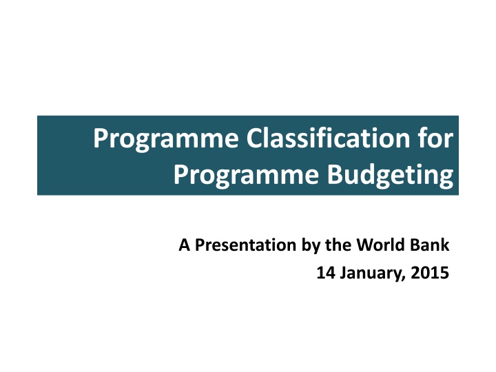 programme classification for programme budgeting n.w