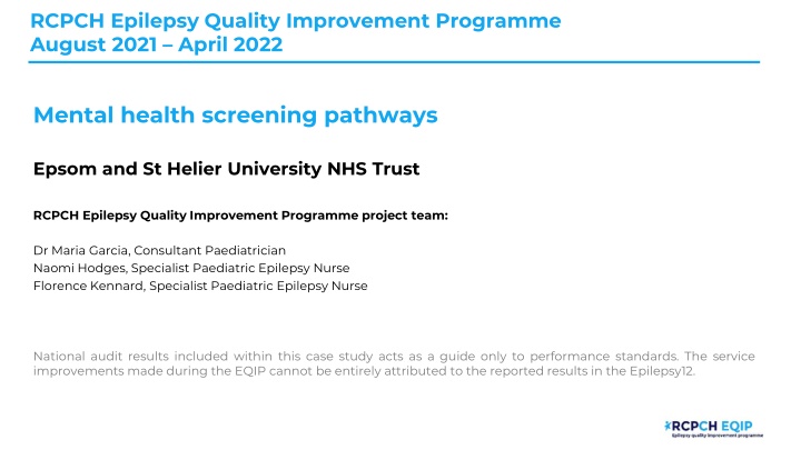 rcpch epilepsy quality improvement programme n.w