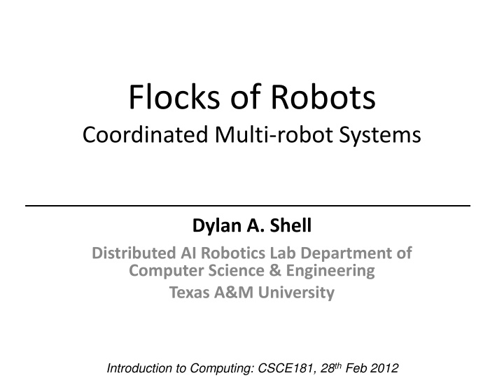 flocks of robots coordinated multi robot systems n.w