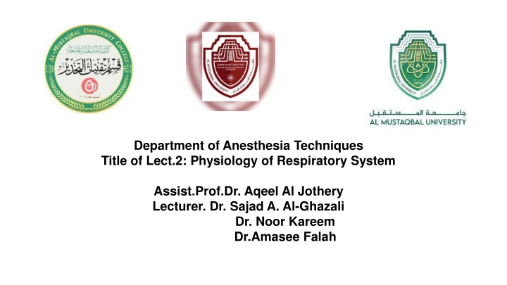 department of anesthesia techniques title of lect n.w