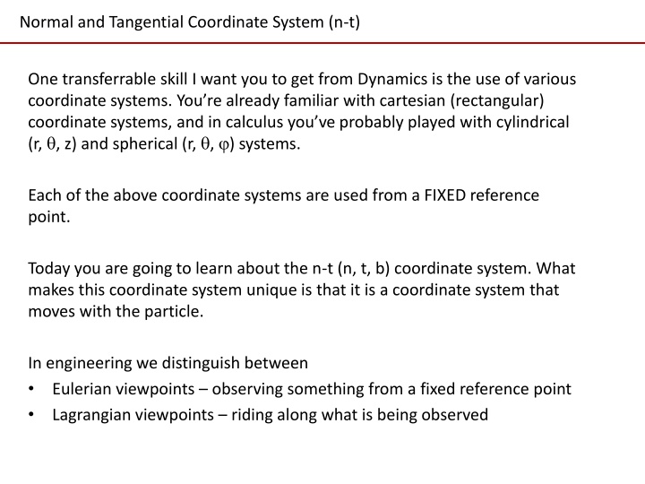 normal and tangential coordinate system n t n.w