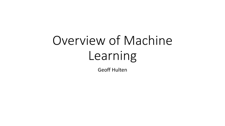 overview of machine learning n.w