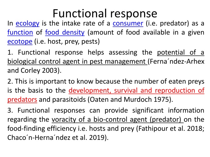 functional response in ecology is the intake rate n.w