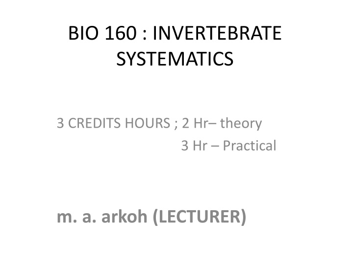 bio 160 invertebrate systematics n.w