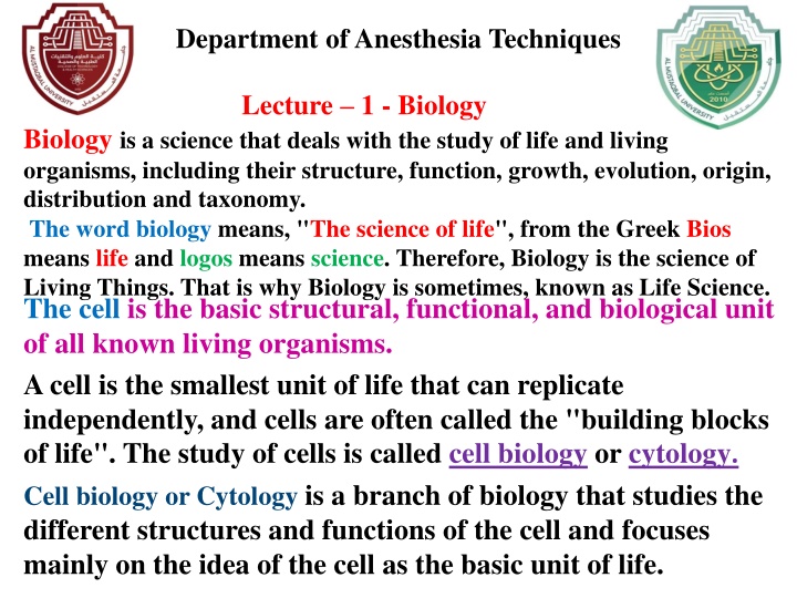 department of anesthesia techniques n.w