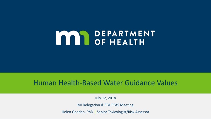 human health based water guidance values n.w