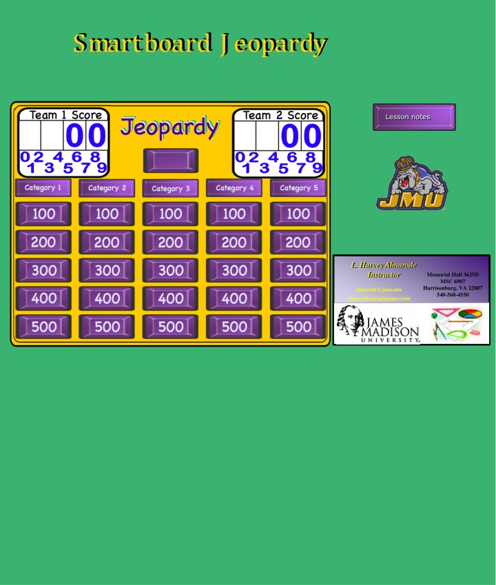 Smartboard Jeopardy Lesson Notes