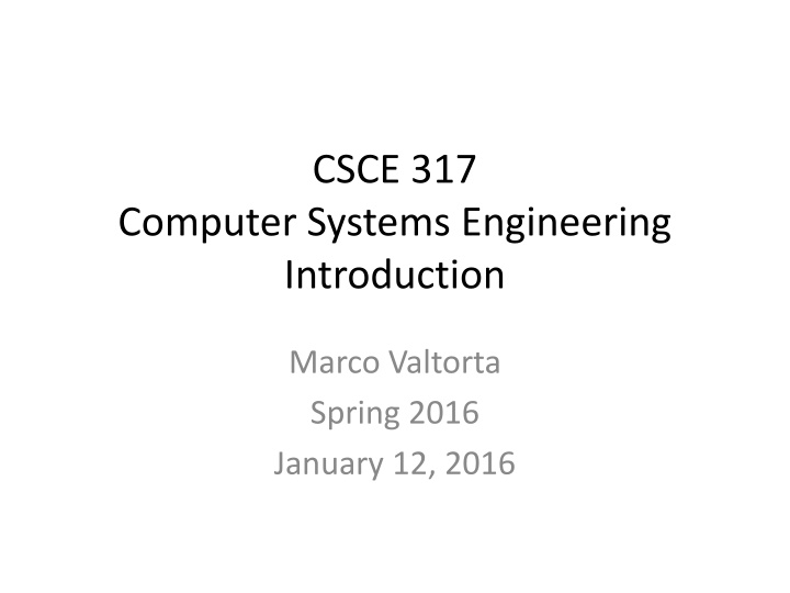 Computer Systems Engineering Introduction