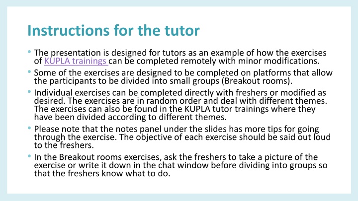 instructions for the tutor the presentation n.w