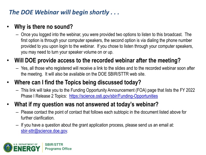 the doe webinar will begin shortly n.w