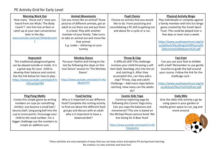 pe activity grid for early level n.w