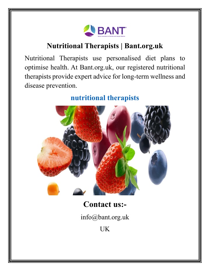 nutritional therapists bant org uk n.w