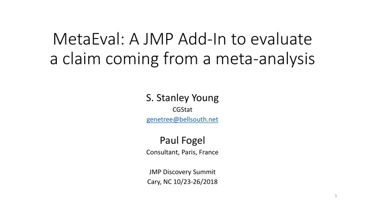 metaeval a jmp add in to evaluate a claim coming n.w