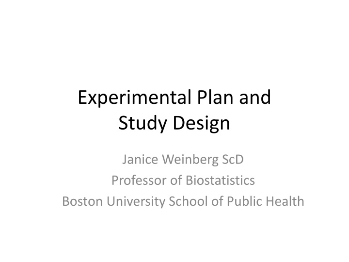 experimental plan and study design n.w