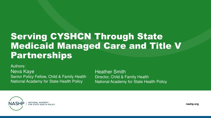 serving cyshcn through state medicaid managed n.w