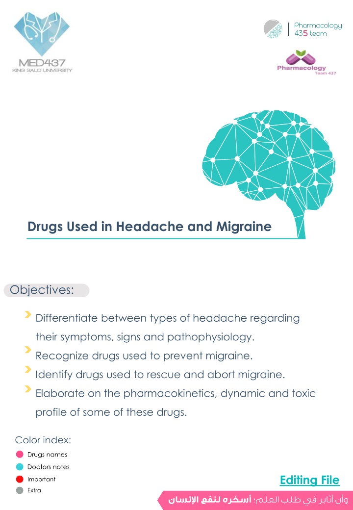 drugs used in headache and migraine n.w