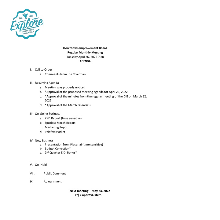 downtown improvement board regular monthly n.w