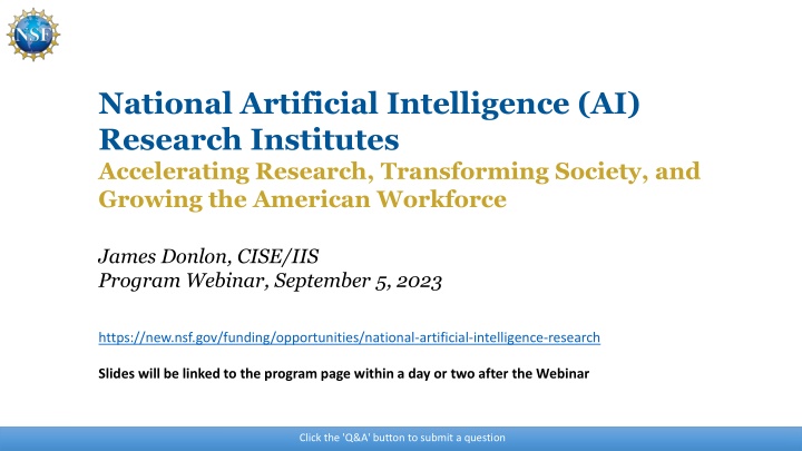 National Artificial Intelligence Research Institutes Overview