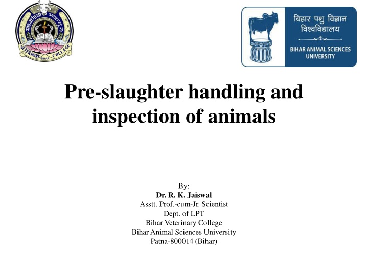pre slaughter handling and inspection of animals n.w